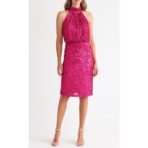 Eliza J Sequin Mock Neck Cocktail Dress